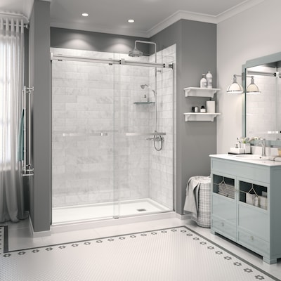Custom grey tile shower by Jim's Carpet One 