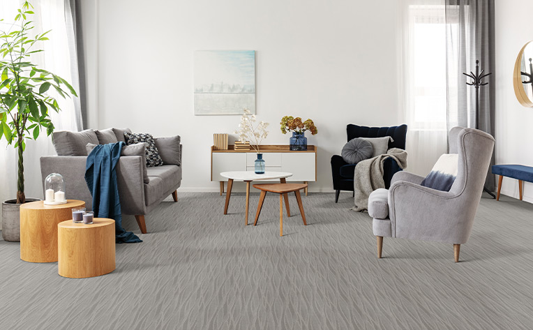 grey pattern carpet in cozy living room
